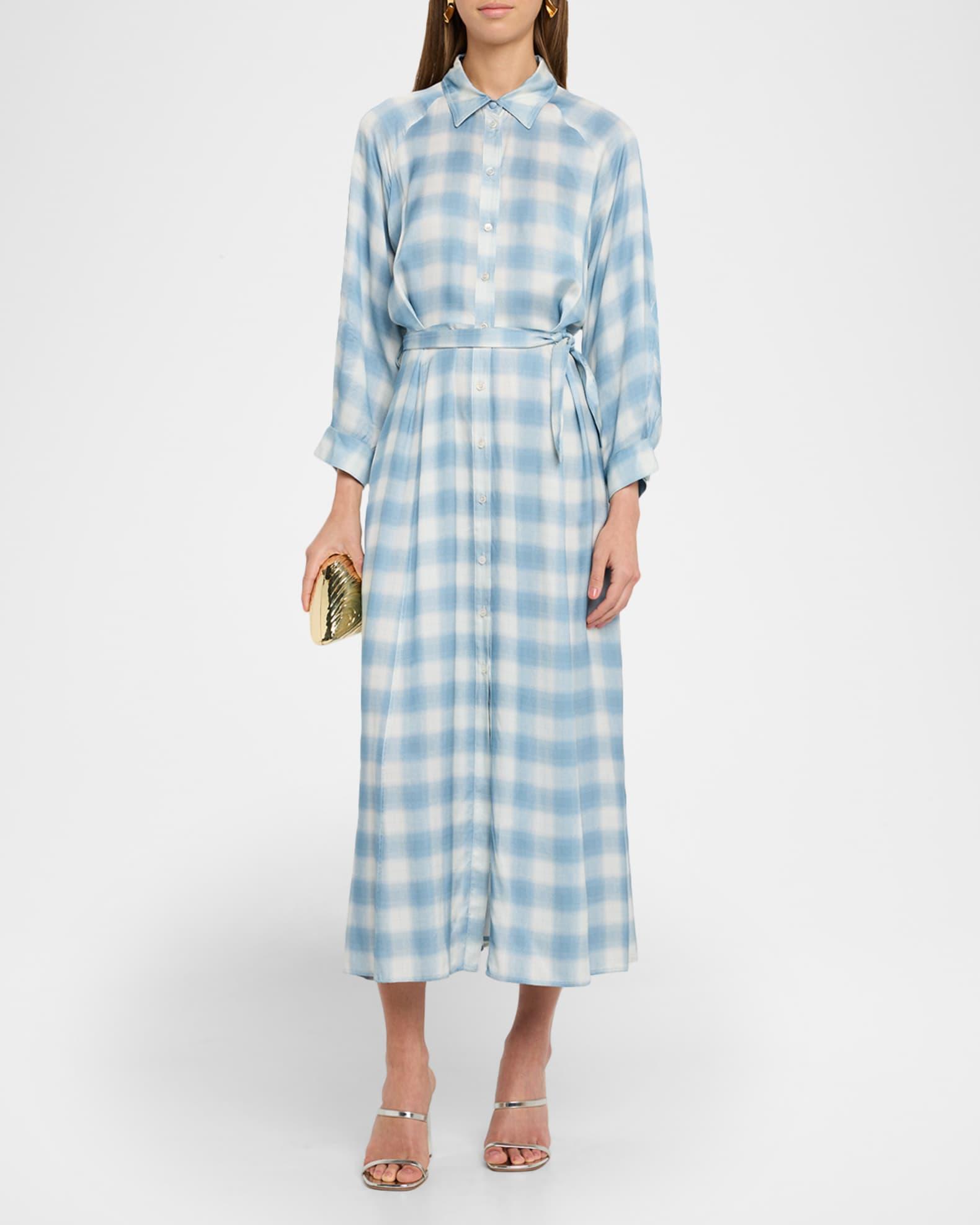 Masque Gingham-Print Viscose Twill Midi Shirtdress Product Image