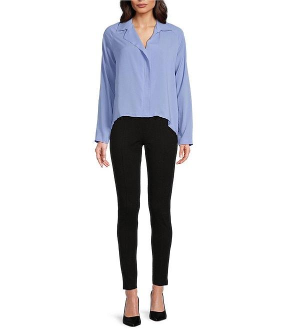 Calvin Klein Solid Crepe De Chine Point Collar Long Sleeve Pull-On Blouse Product Image