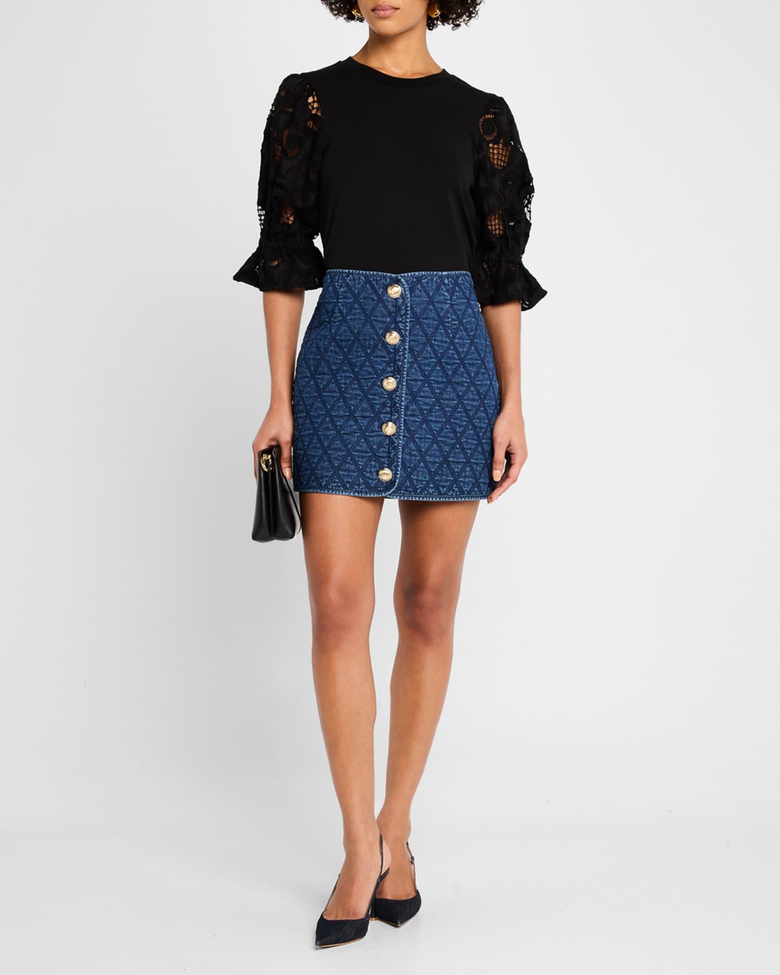 Gretchen Quilted Denim Mini Skirt Product Image