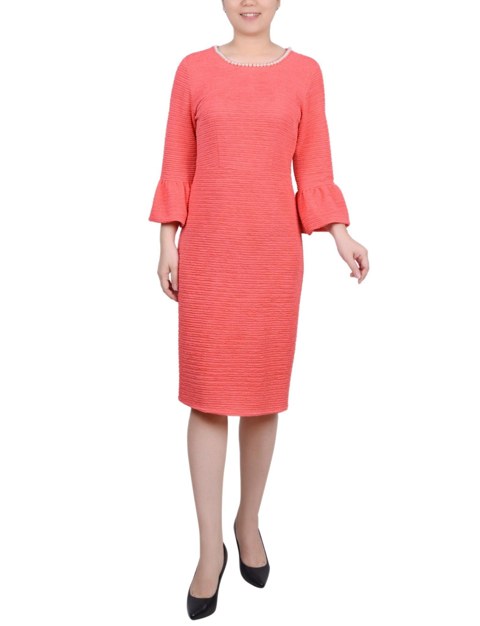 Navy 3/4 Length Pearl Detail Dress Product Image