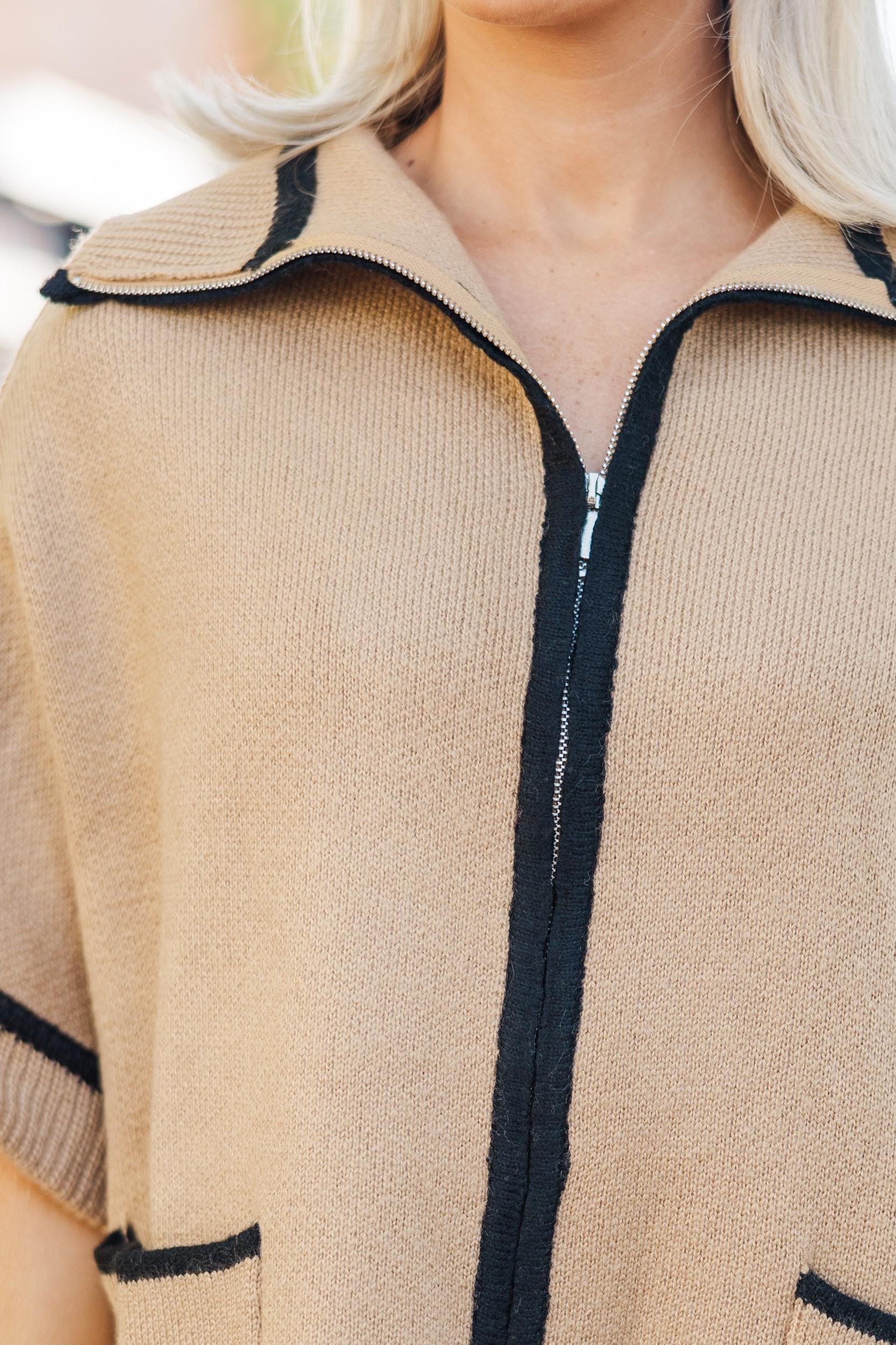 Living The Dream Taupe Zip Up Poncho Female Product Image