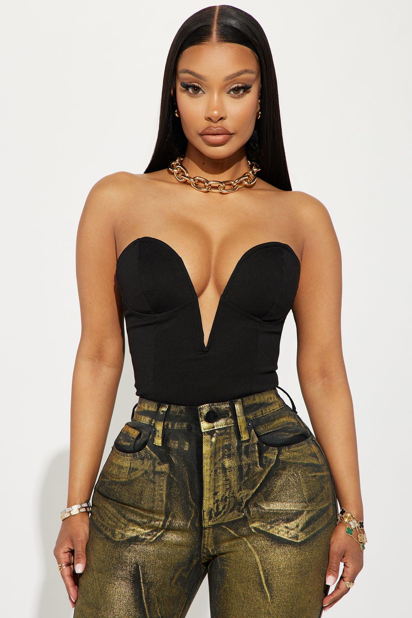 Adriana Deep Plunge Corset Top - Black Product Image