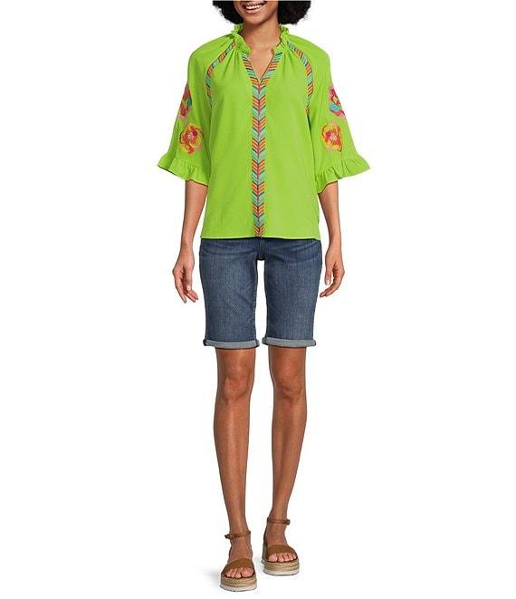 NYDJ Petite Size Briella Stretch Denim Lift Tuck® Mid Rise Roll Cuff Shorts Product Image