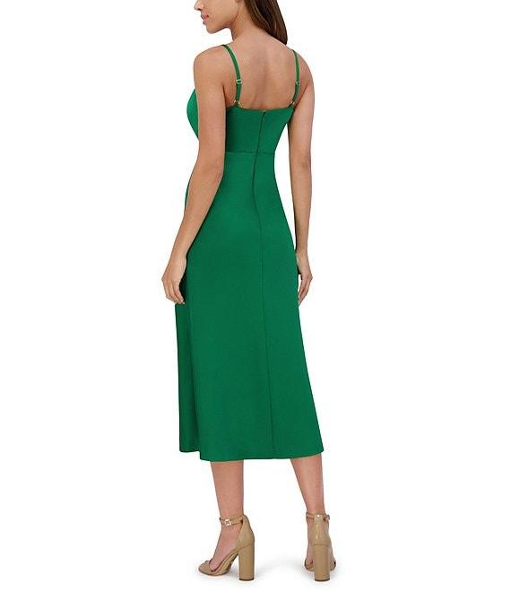 SIENA Matte Satin V-Neck Sleeveless Spaghetti Straps Slip Midi Dress Product Image