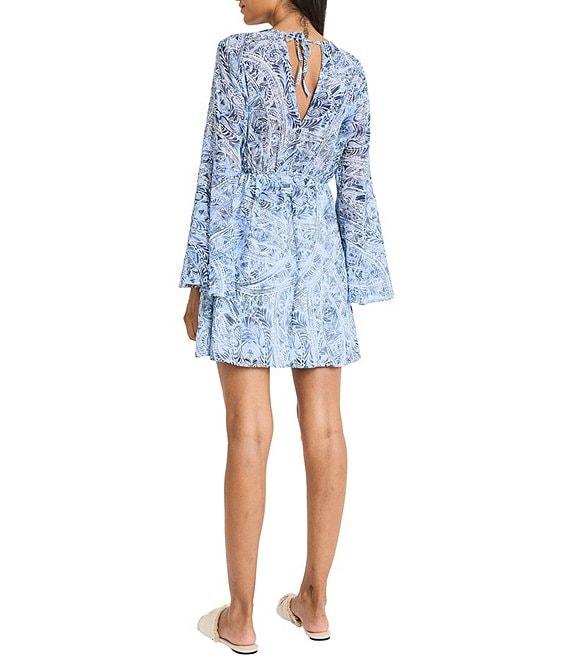 The Good Journey Bell Sleeve Printed Cotton Voile Mini Babydoll Dress Product Image