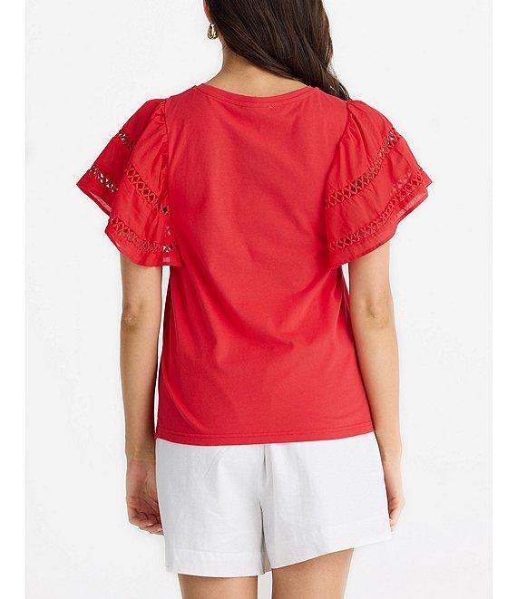 Brave + True Chloe Short Flare Lace Insert Sleeve Crew Neckline Knit Tee Product Image