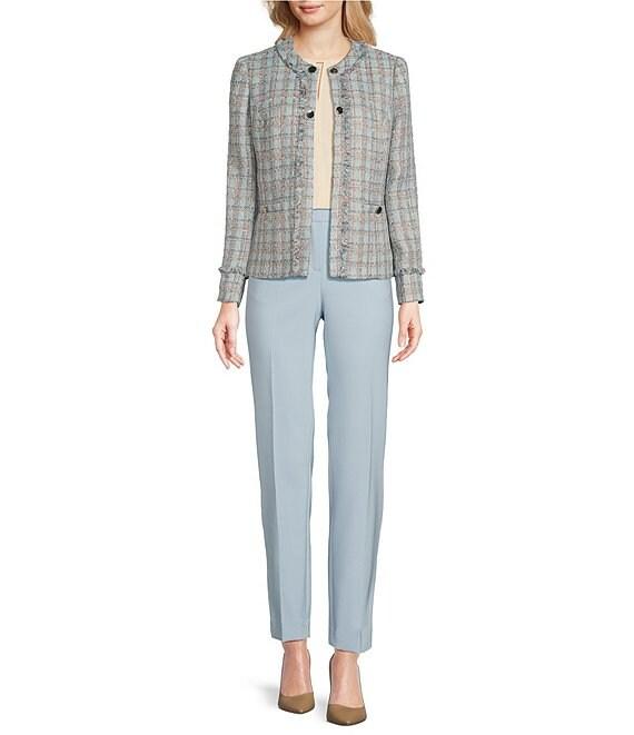 Anne Klein Tweed Round Neck Patch Pocket Long Sleeve Fringe Jacket Product Image