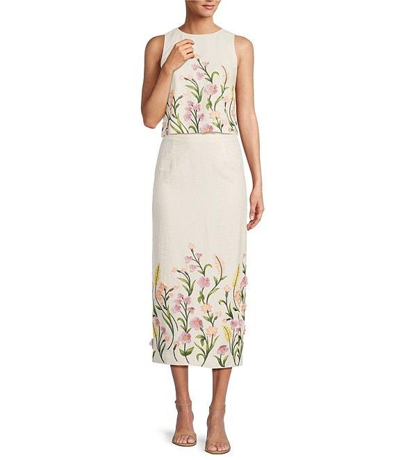 Antonio Melani Riviera Floral Embroidered Linen Sheath Skirt Product Image