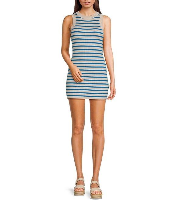 Signature 8 Crew Neck Sleeveless Stripe Knit Mini Dress Product Image