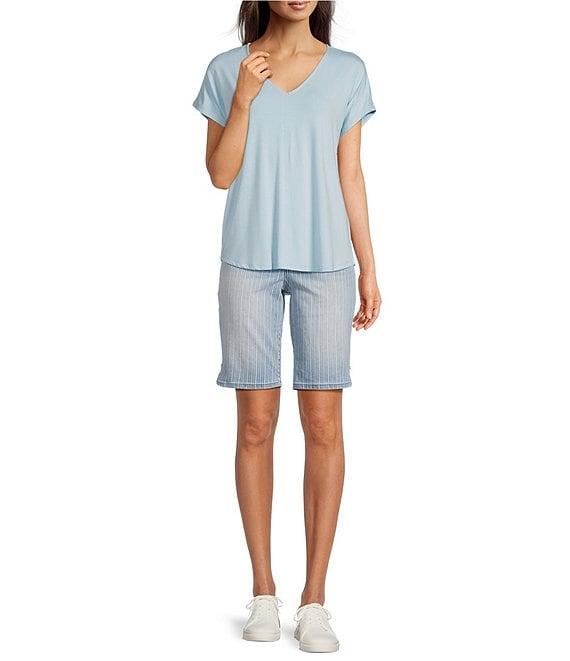 Code Bleu Chelsea Stretch Denim Stripe Print High Rise Bermuda Shorts Product Image