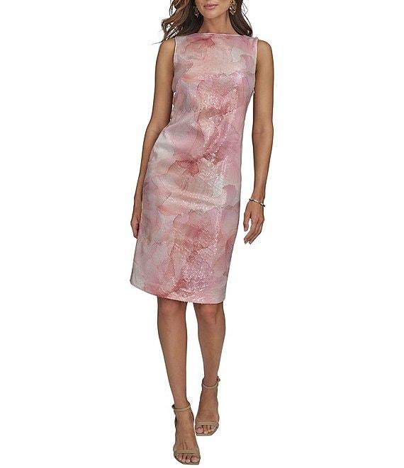 Donna Karan Sleeveless Printed Sequin Sheath Dress Product Image