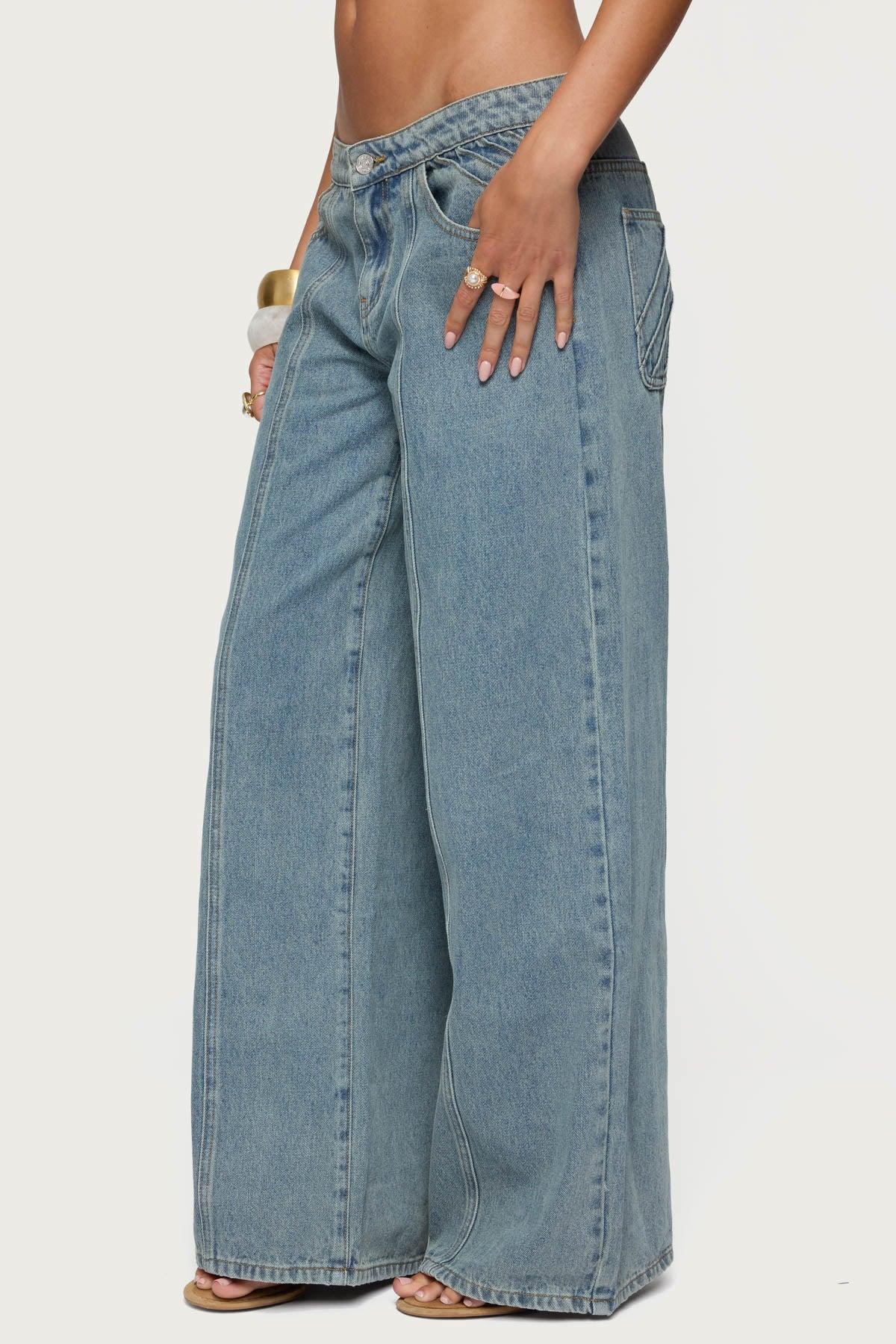 Stitch & Pleat Low Rise Baggy Jeans Product Image