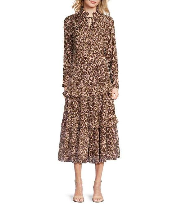 J.McLaughlin Coordinating Cecilia Floral Print Ruffle Split V-Neck Bracelet Sleeve Blouse Product Image