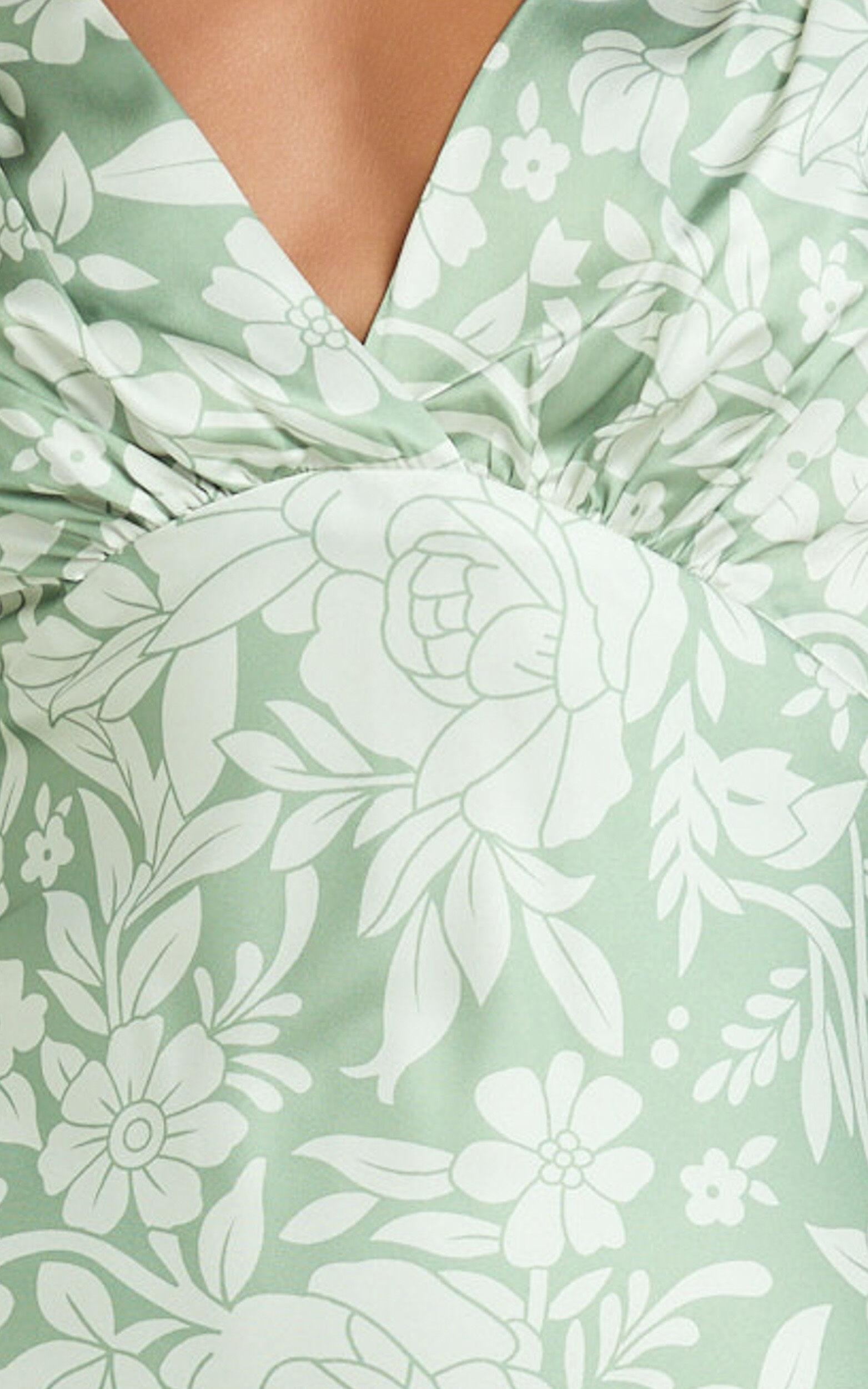 Freollyn Midi Dress - Deep V Neck Long Sleeve Dress in Sage Product Image