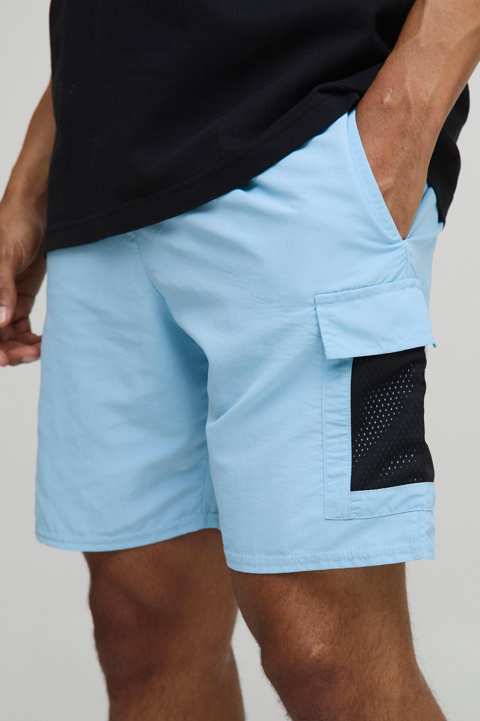 Elasticated Waist Slim Fit Nylon Cargo Shorts | boohooMAN USA Product Image