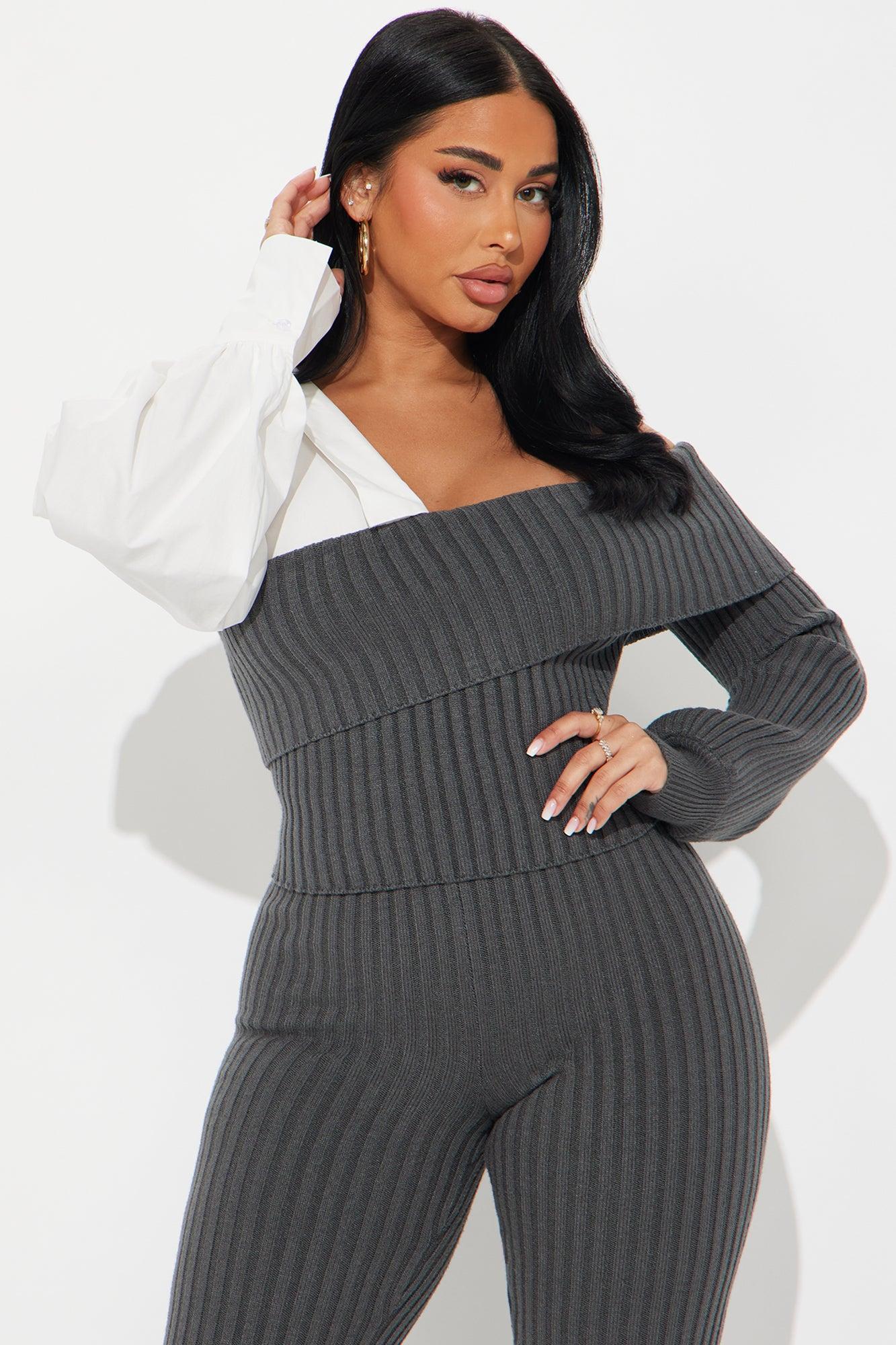 French Breeze Sweater Pant Set - Charcoal/combo Product Image