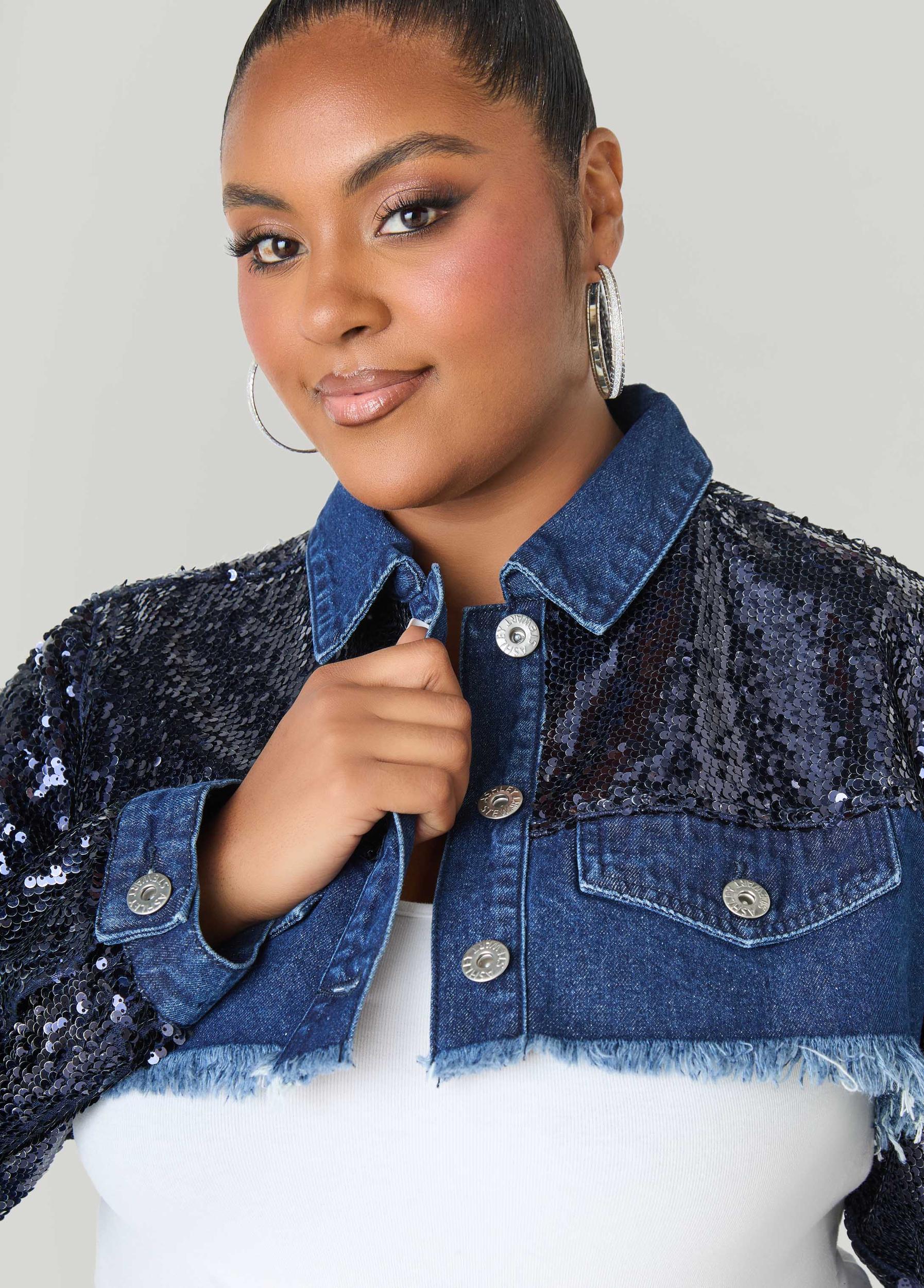Sequined Cropped Denim Jacket Product Image