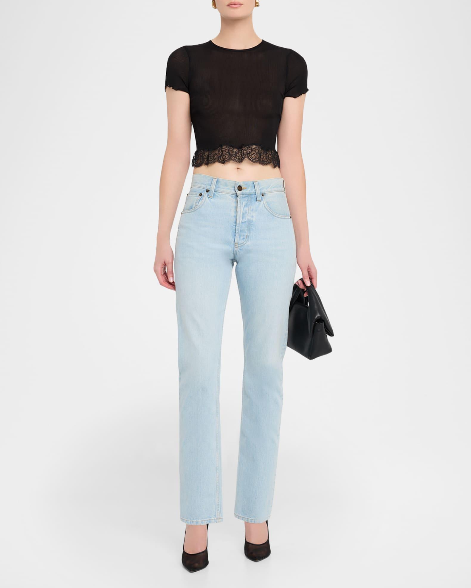 Lace-Trim Short-Sleeve Crop T-Shirt Product Image