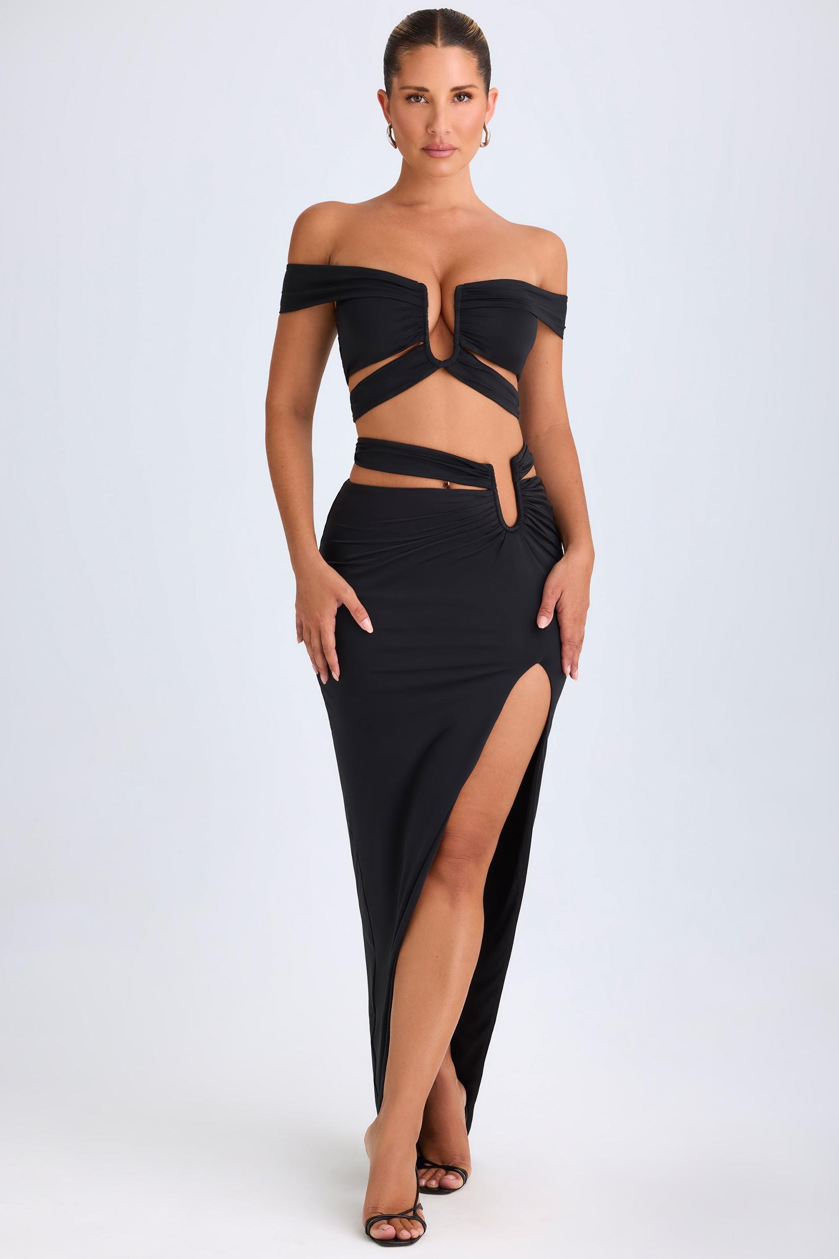 Asymmetric Cut-Out Maxi Skirt in Black Female Product Image