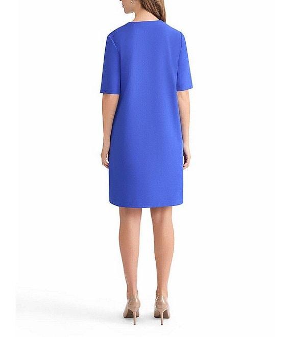 Ming Wang Stretch Crepe Split V-Neck Short Sleeve A-Line Dress Product Image