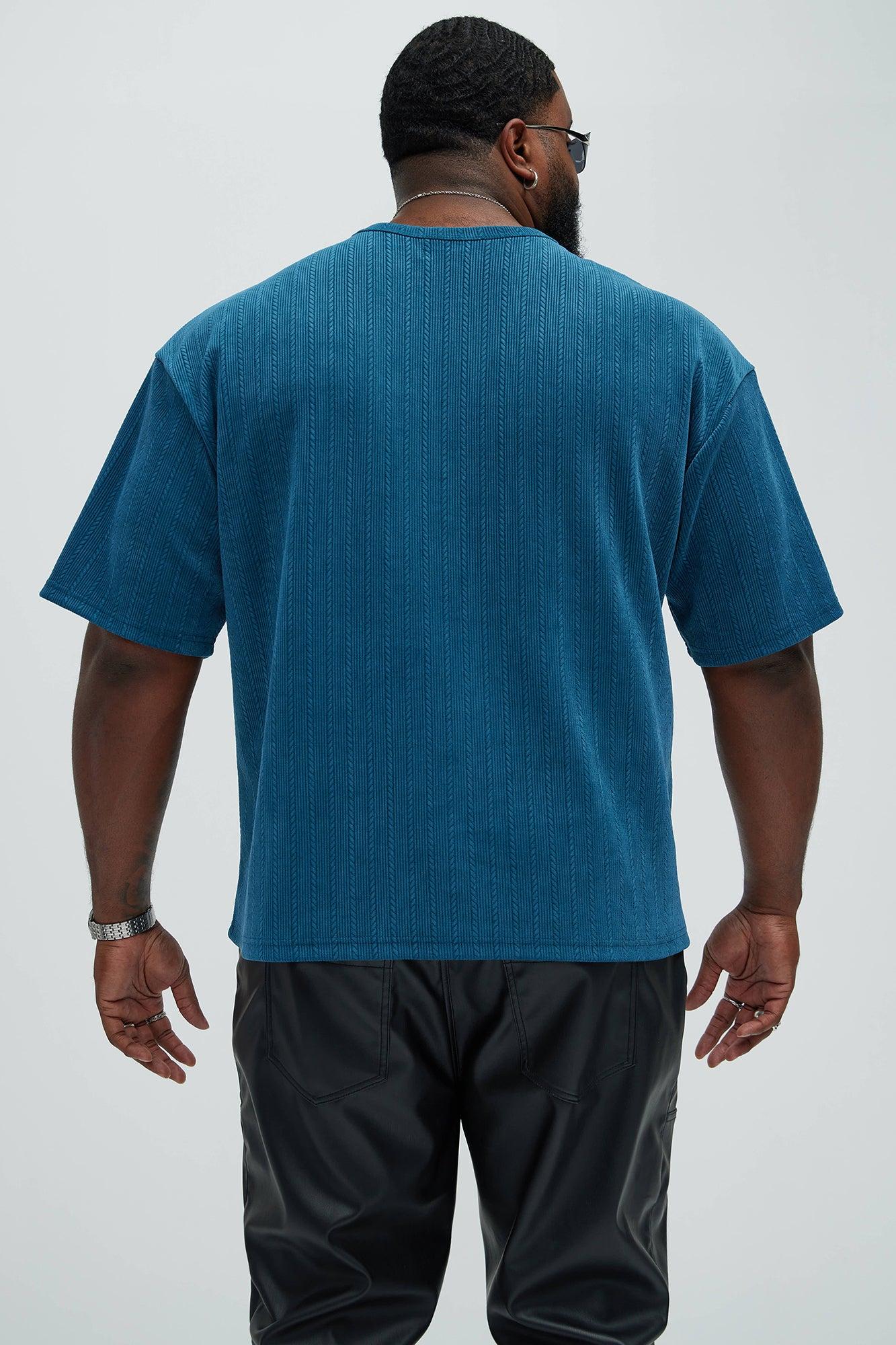 Cefalo Sweater Textured Relaxed Short Sleeve Tee - Blue Product Image