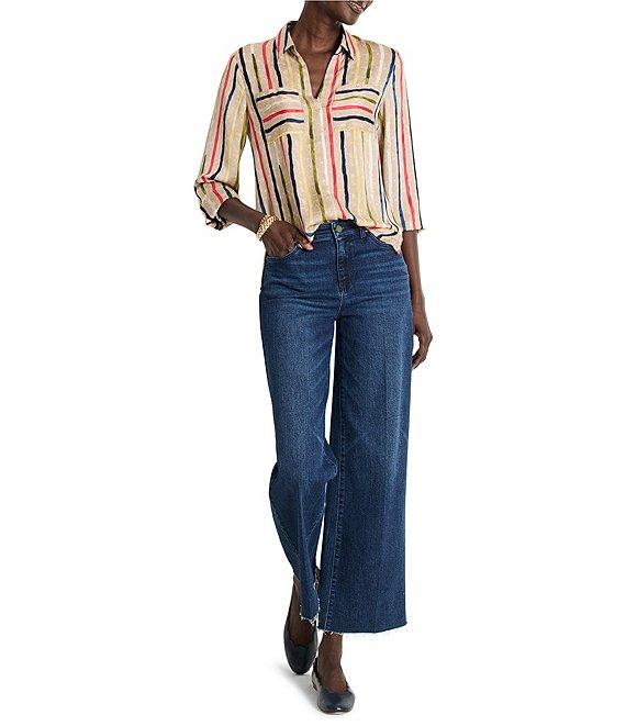 NIC + ZOE Painted Stripe Collar V-Neck Long Sleeve Top Product Image