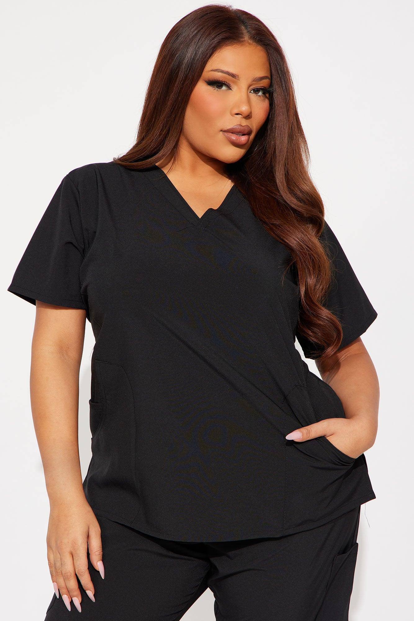 Daily Check Ins 4 Way Stretch V-Neck Jogger Scrub Set - Black Female Product Image