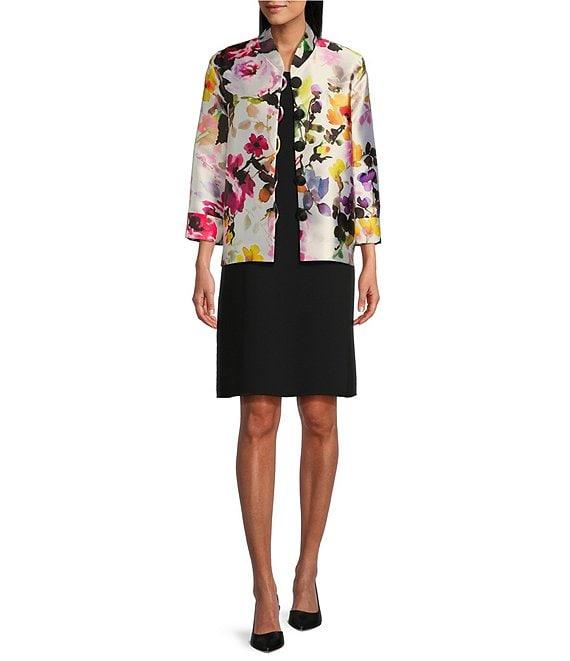 Caroline Rose Brilliant Bouquet Floral Print Mandarin Collar Bracelet Sleeve Button-Front Boxy Jacket Product Image