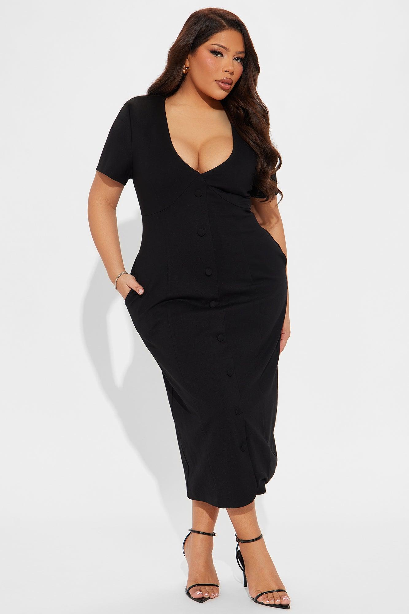 The Katy Ponte Midi Dress - Black Product Image