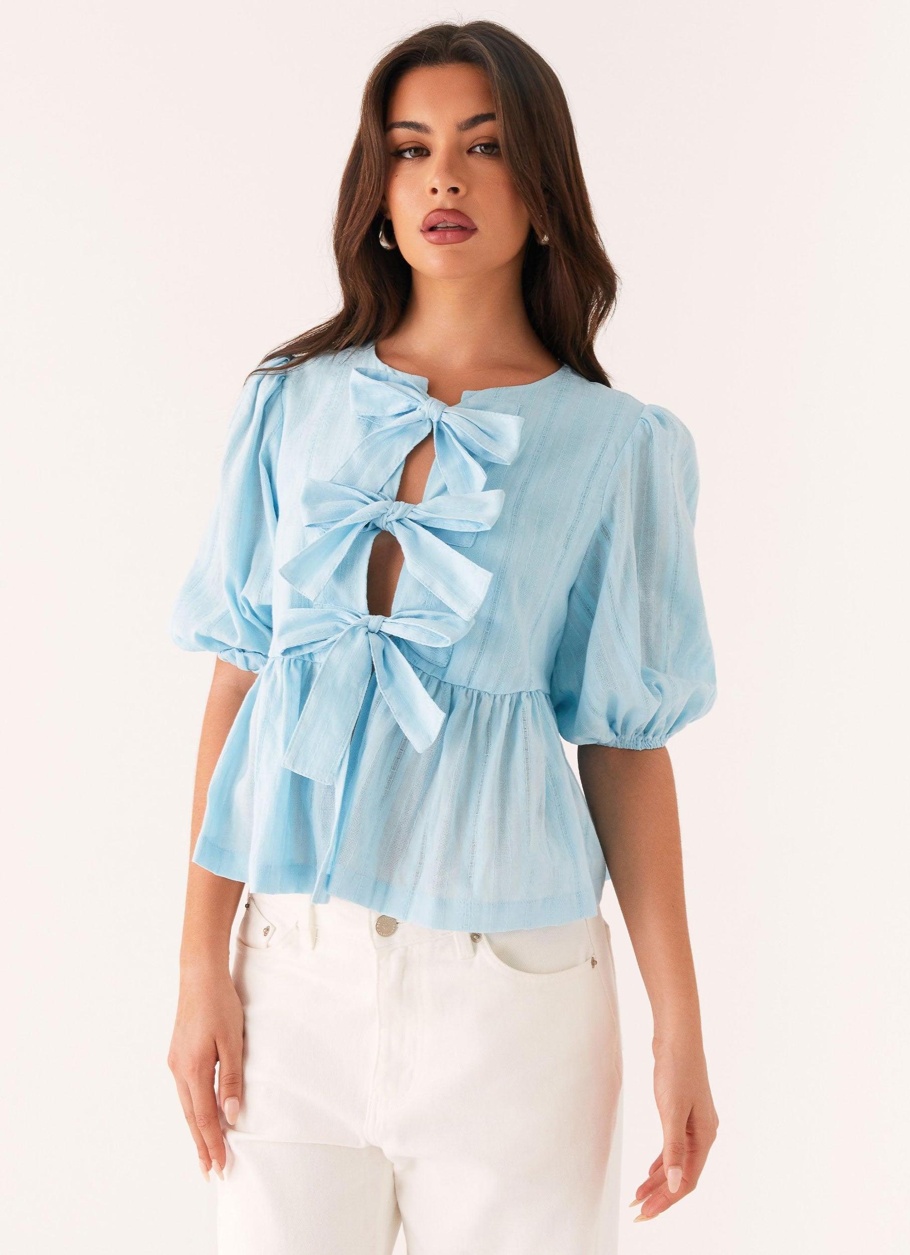 Western Wind Tie Top - Blue Product Image