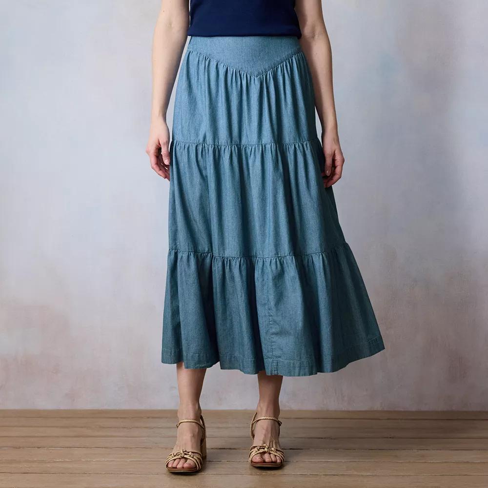 Women's LC Lauren Conrad Front Yoke Tiered Midi Skirt, Size: Large, Anita Blue Product Image