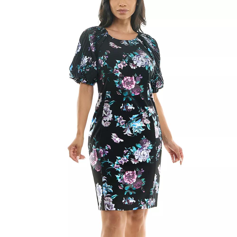 Women's Nina Leonard Pleat Puff Sleeve Dress,  Product Image