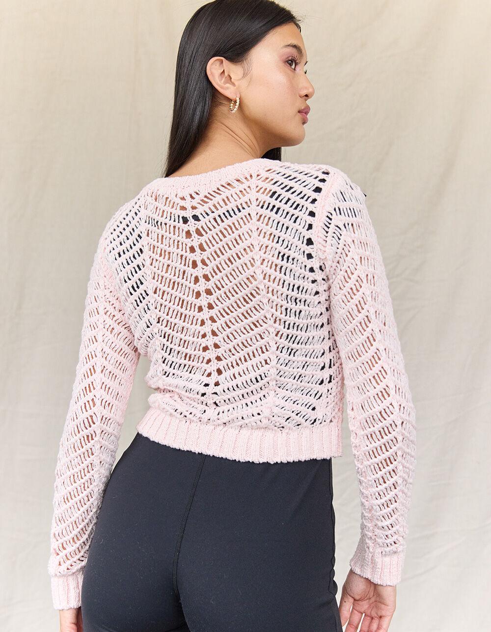 WEST OF MELROSE Rosette Open Knit Womens Sweater  - PINK Product Image