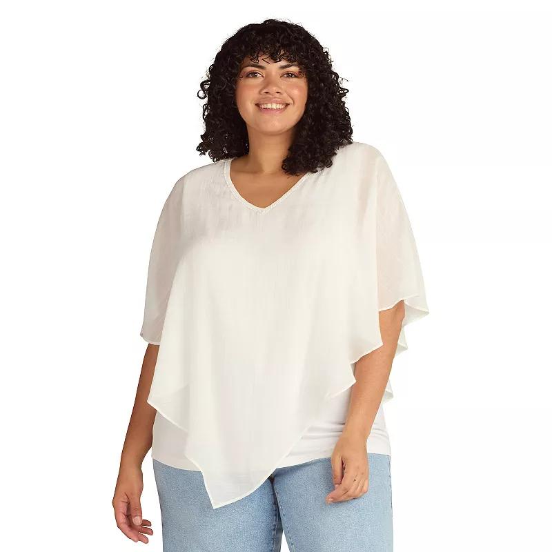 Plus Size AB Studio Asymmetrical Hem Popover Top, Womens Blue Product Image