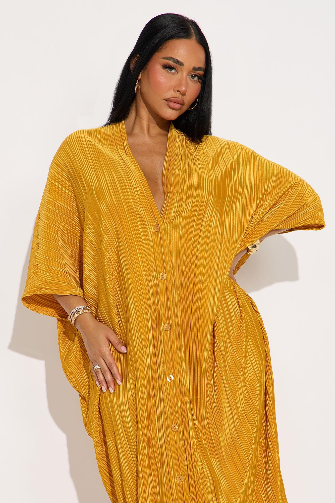 Isa Plisse Maxi Shirt Dress - Mustard Female Product Image