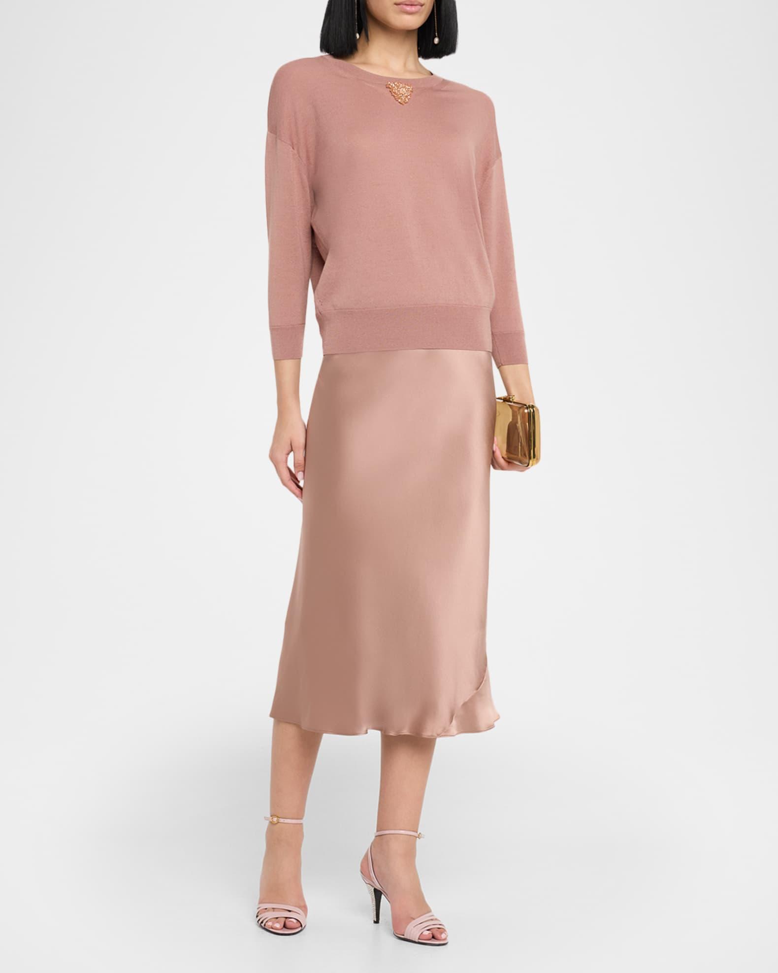 Sense Of Shine Bias-Cut Silk Satin Midi Skirt Product Image