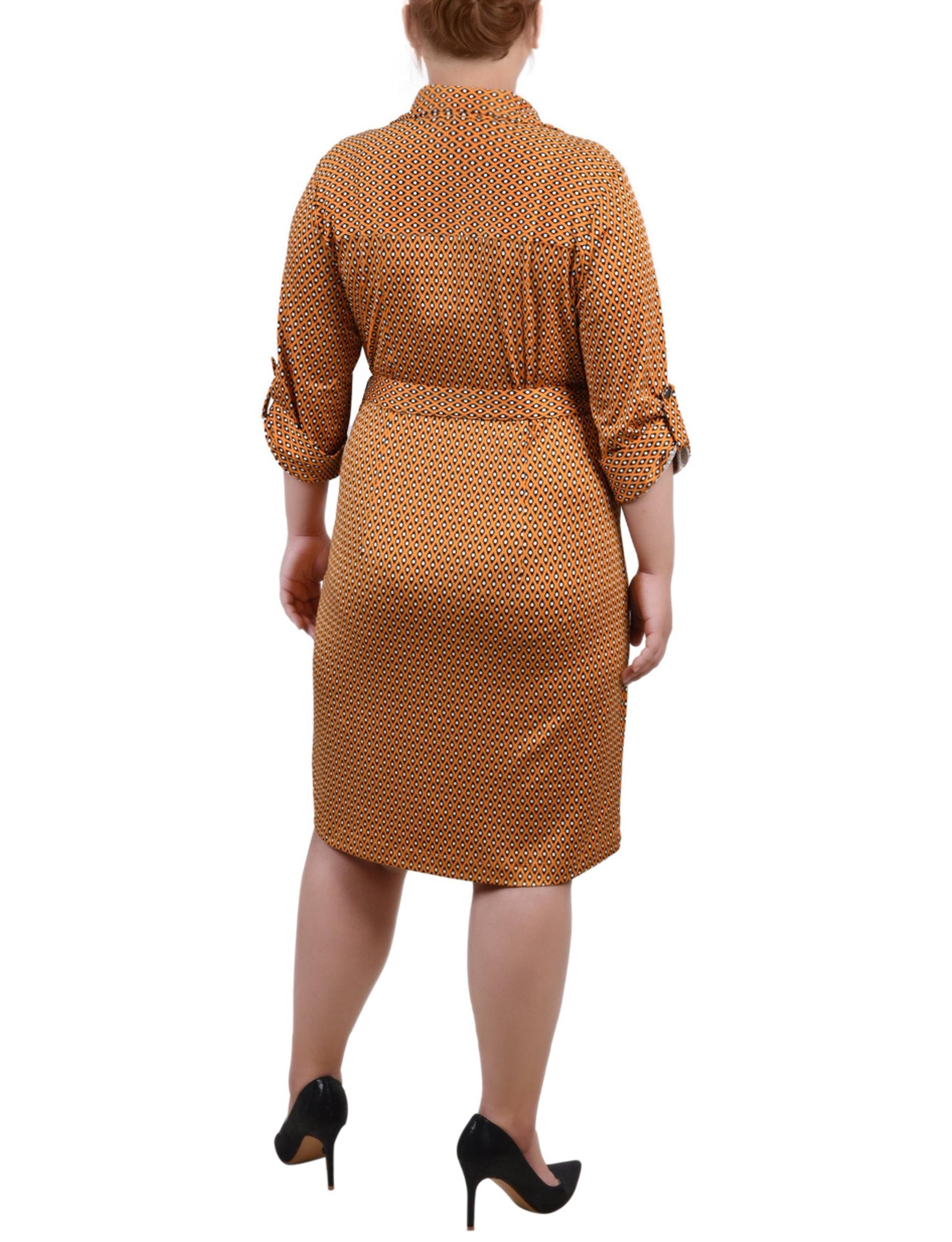 Yellow Belted Roll Tab Zip Front Shirtdress - Plus Size Product Image
