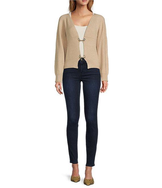 Sugarlips Ribbed Knit V-Neck Long Sleeve Front Hook Cardigan Product Image