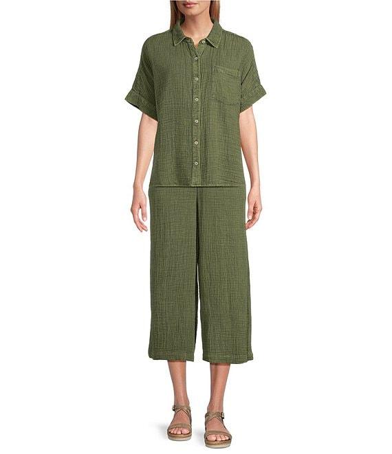 Westbound Woven Short Sleeve Button Front Top Product Image