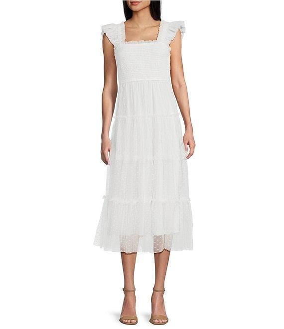 Blu Pepper Lace Square Neck Sleeveless Tiered Midi Dress Product Image