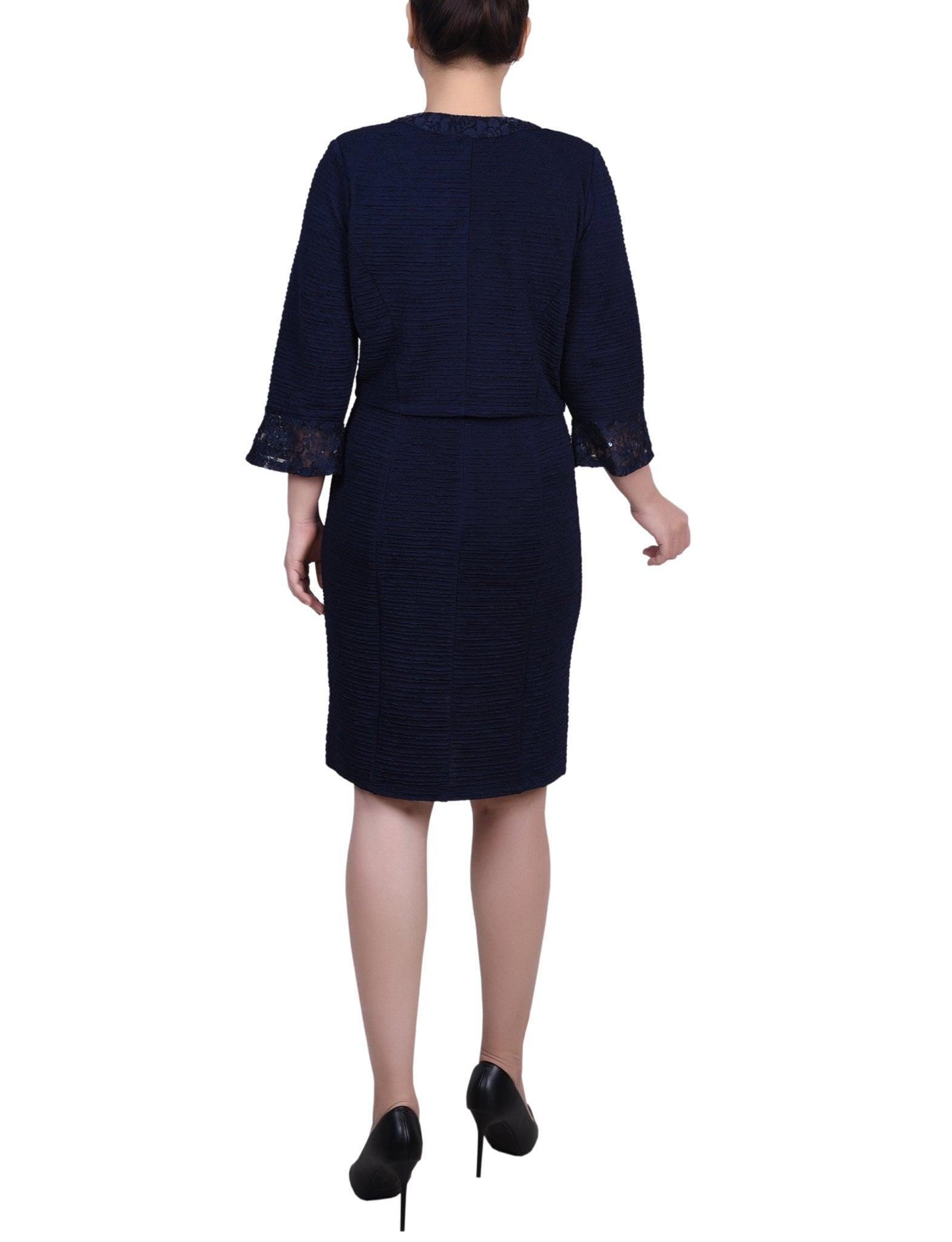 Navy Two Piece Novelty Knit and Lace Dress Set - Petite Product Image