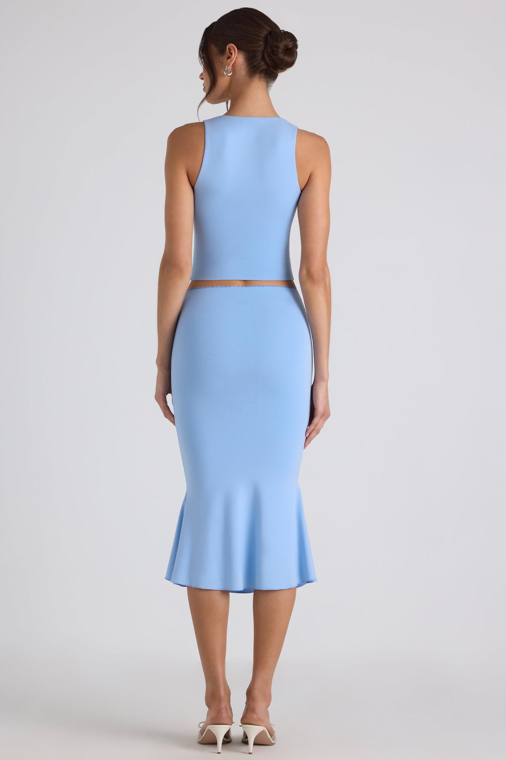 Modal Bow-Detail Mid-Rise Midi Skirt in Sky Blue Product Image