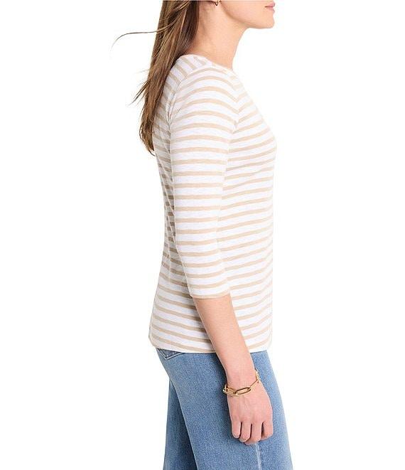 NIC + ZOE Knit Stripe Boat Neck 3/4 Sleeve Tee Product Image