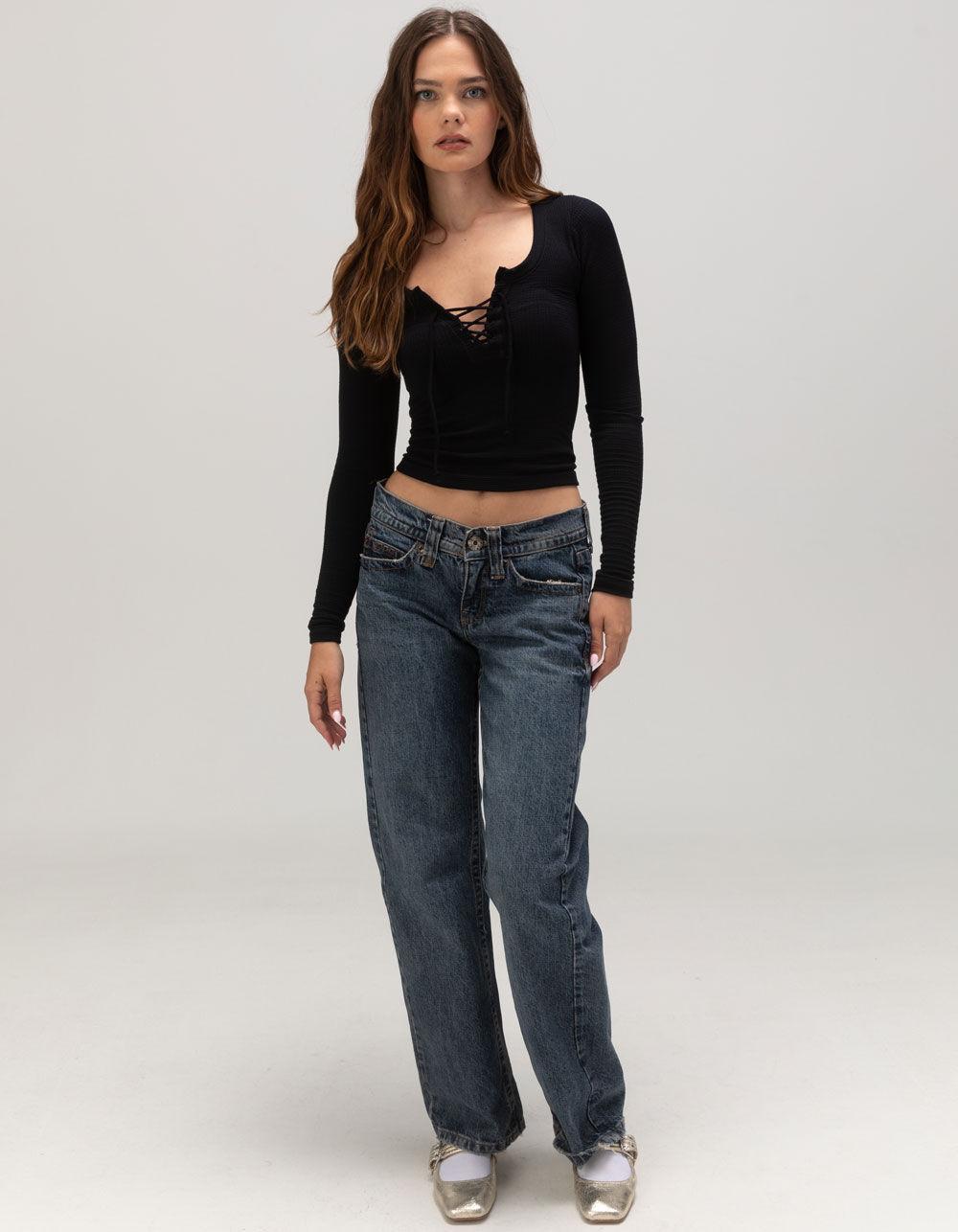 BDG Urban Outfitters Knockout Womens Lace Up Top - BURGUNDY Product Image