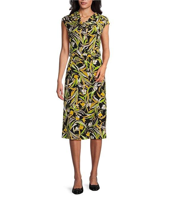 Kasper Printed Knit Jersey Cowl Neck Cap Sleeve Top Product Image