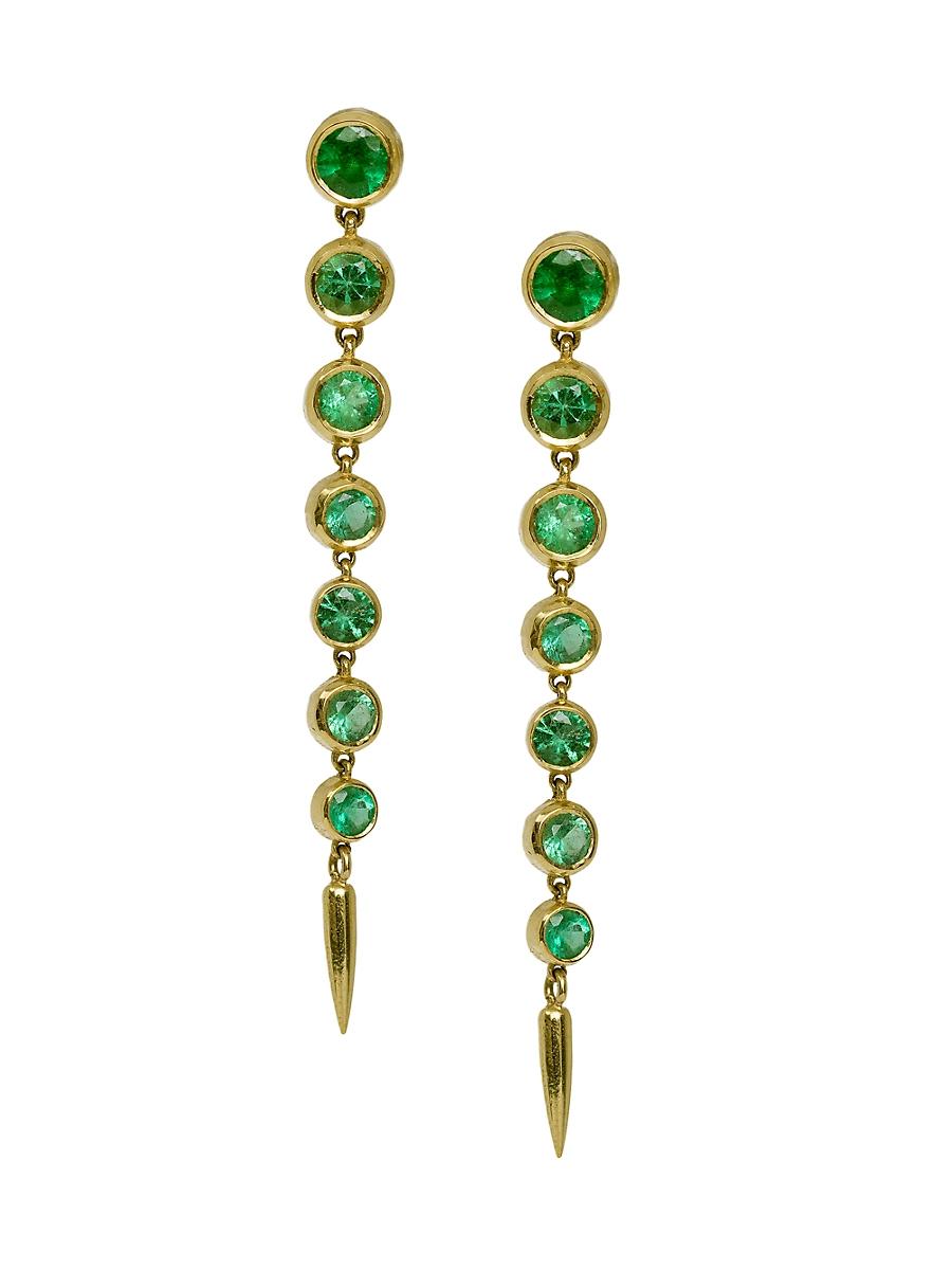 Womens 18K Yellow Gold & Emerald Drop Earrings Product Image