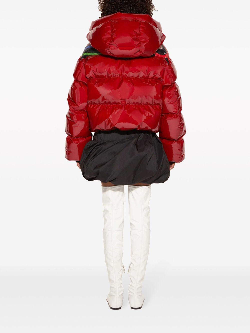 abstract-panelling hooded puffer jacket Product Image