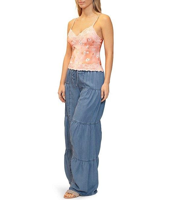 Stevie By Steve Madden Floral Print Lace Trim Spaghetti Strap Camisole Top Product Image