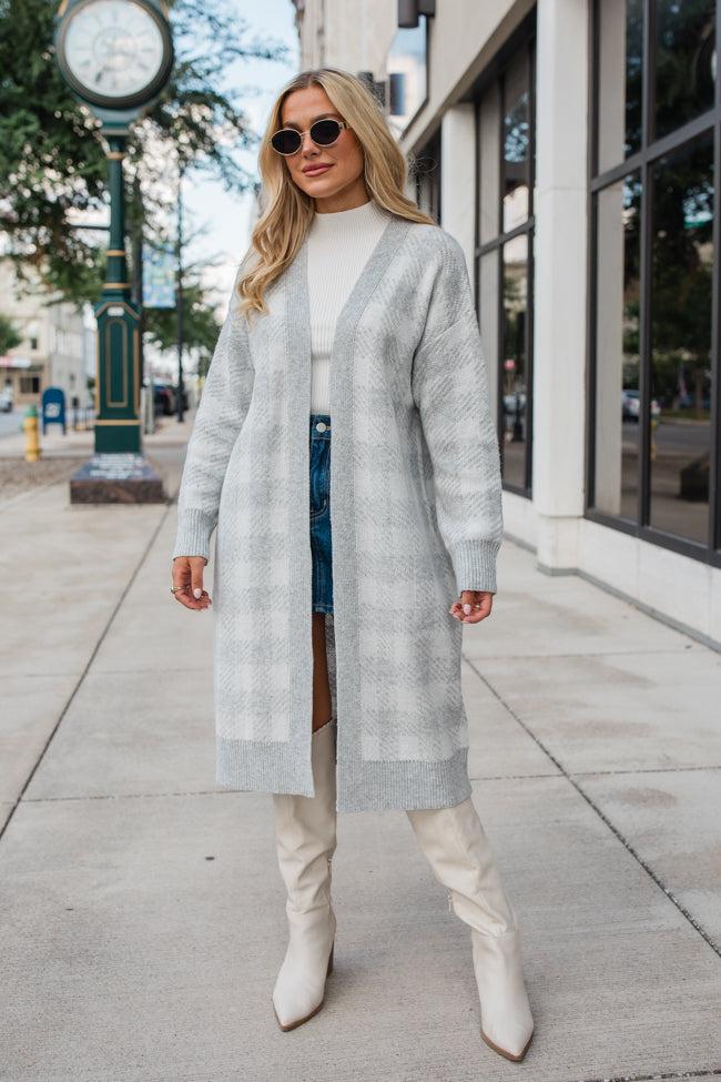 Be The First Grey Plaid Long Cardigan FINAL SALE Product Image