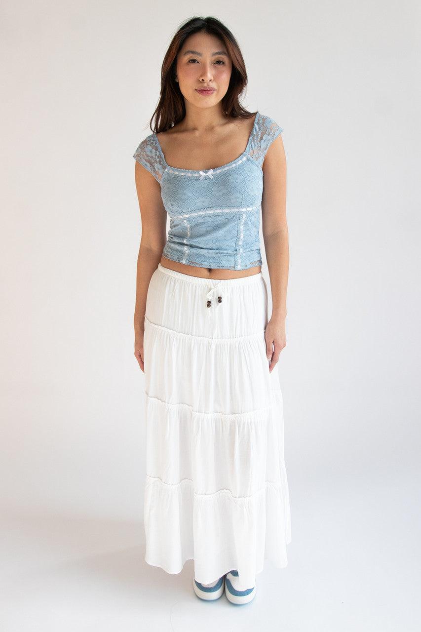 Layered Lace Cap Sleeve Ribbon Bow Top Product Image